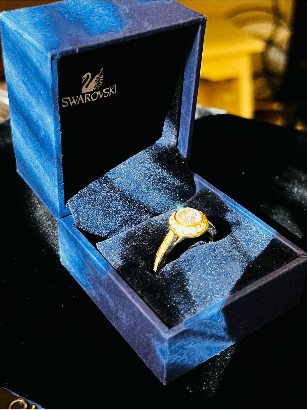 Swarovski Gold-Tone Clear Crystal Halo Ring